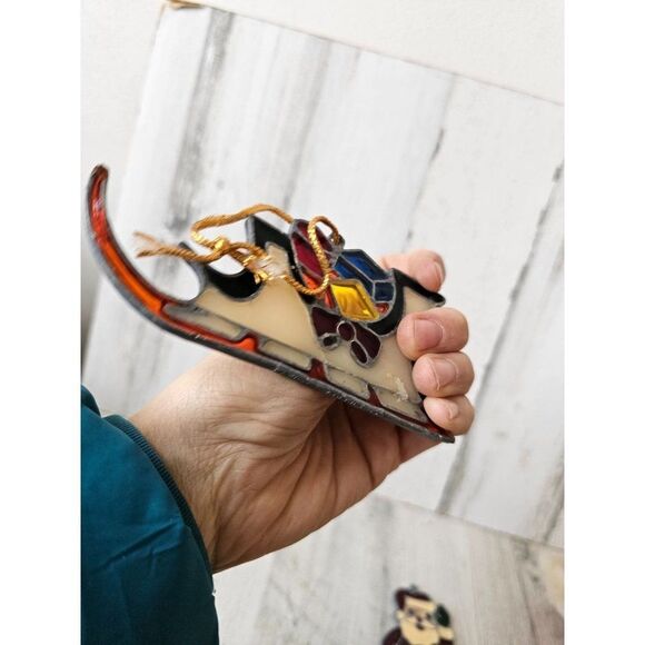 Vintage stained glass sleigh Santa ornament Xmas tree Sled - Picture 6 of 10